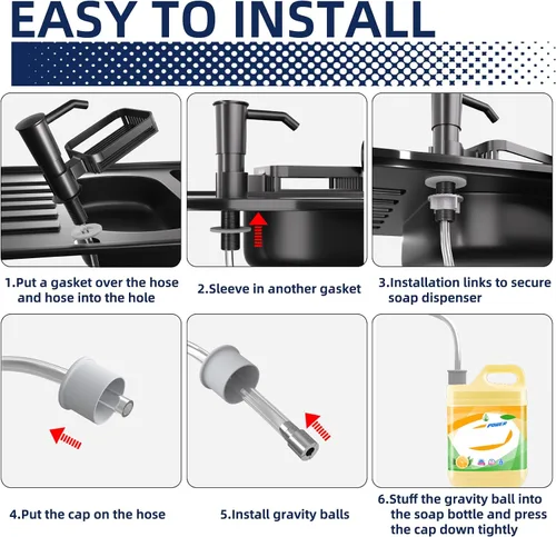 Vista 6 de KNEELISA Dispensador de Jabón con Bomba para Fregadero de Cocina con Soporte para Esponja, Plástico ABS en Mostrador Dispensador de Jabón con Kit
