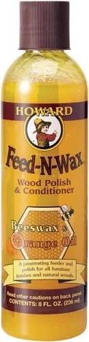 Vista 4 de Howard Products Cera de abejas para abrillantar y acondicionar madera, Feed-N-Wax para muebles de madera, 133 ml, Naranja