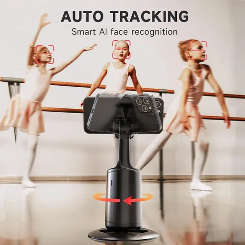 Vista 4 de Trípode de seguimiento facial automático – Soporte de teléfono de seguimiento automático de rotación de 360°, sin aplicación, soporte de cámara