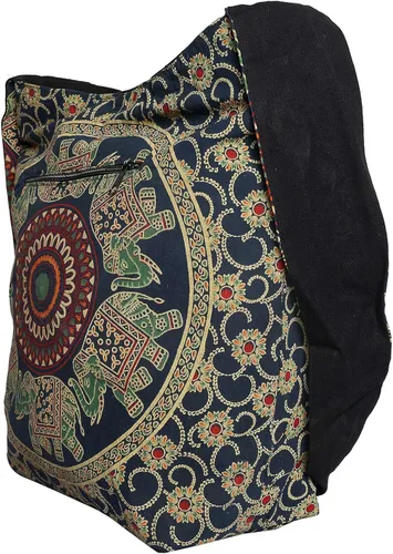 Vista 3 de Stylo Culture Mandala Sling Bag Para Mujeres Niñas Bolso Tradicional Bohemia Jhola Bolsa Universitaria Verde Oscuro y Naranja Elefante Impreso Bolso