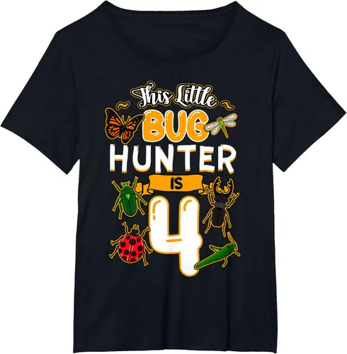 Vista 30 de Camiseta de fiesta de cumpleaños de insectos de este cazador de insectos de 4 años, Negro, S