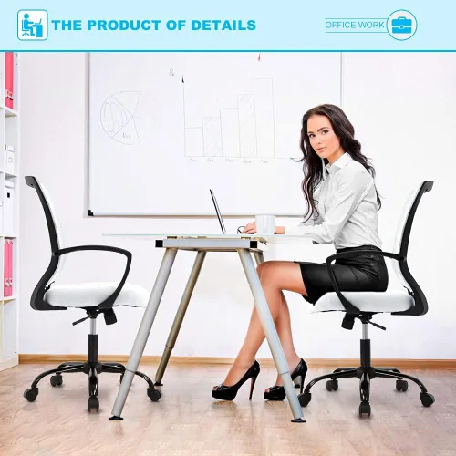 Vista 7 de TTY Store Silla de oficina de malla para el hogar, silla de escritorio ergonómica con soporte lumbar, reposabrazos ejecutivo, ajustable, giratoria