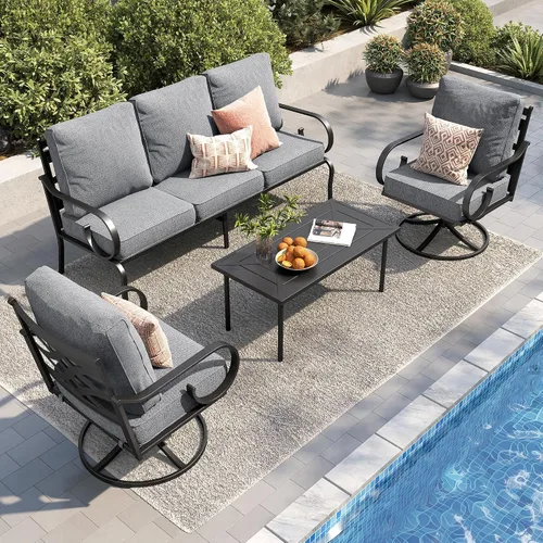Vista 21 de PHI VILLA Patio Furniture Set with 4 Rocking Chairs & Fire Pit, Beige