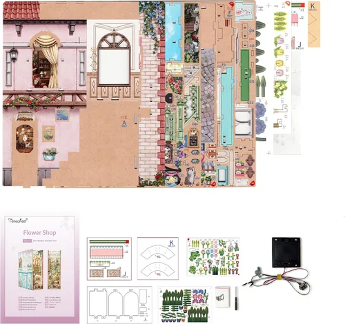 Vista 8 de Tonecheer Kit de rincón de libros para adultos, rompecabezas 3D de madera de Booknook, kit de casa en miniatura, decoración de estantería