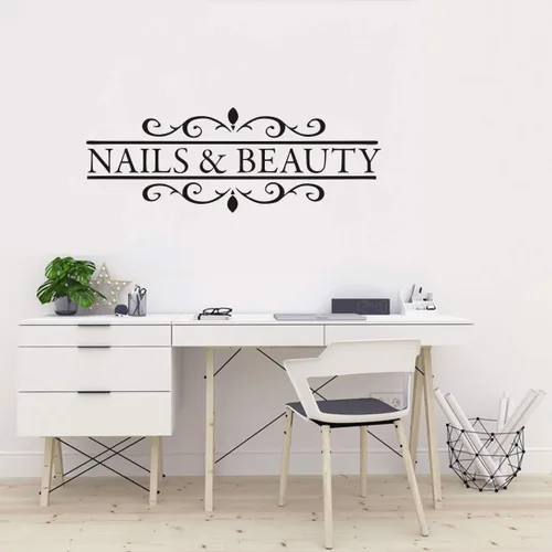 Vista 5 de LY1259 - Vinilo decorativo para salón de belleza, uñas extraíbles y barra de esmalte de cabello, mural de ventana para salón de belleza, elegante