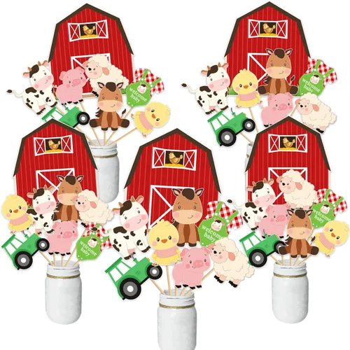 Vista 7 de Palos de centro de mesa de animales de granja, suministros de fiesta de cumpleaños con temática de granja, decoración de mesa de animales