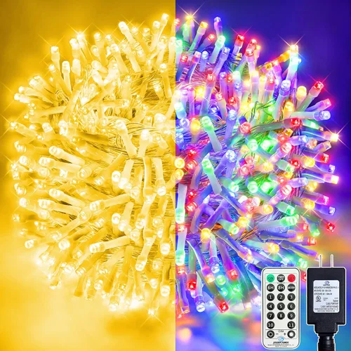 Vista 14 de Luces de Árbol de Navidad LED de 66 pies con 200 LED, Luces Navideñas Exteriores Blanco Frío Brillante para Casa, Luces de Hadas con 8 Modos