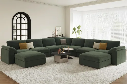 Vista 124 de EASE MOOSE Sofá modular verde seccional de gran tamaño en forma de L Pana verde