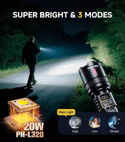 Vista 2 de Esgreen Linterna recargable LED brillante de alto lumen 20000 de 6 pulgadas