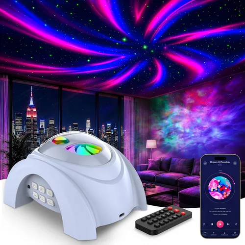 Vista 15 de Rossetta Proyector de luz nocturna con doble lente Galaxy Star Aurora para Blanco espacial