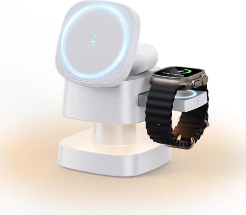 Vista 11 de Estación de carga inalámbrica magnética 4 en 1, carga rápida de 15 W con luz nocturna para soporte de cargador MagSafe, cargador inalámbrico 3 en 1