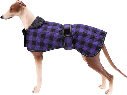 Vista 8 de Geyecete Abrigo impermeable para perro Greyhound Whippet Lurcher con forro polar cálido en el interior, ropa para perros al aire libre con bandas