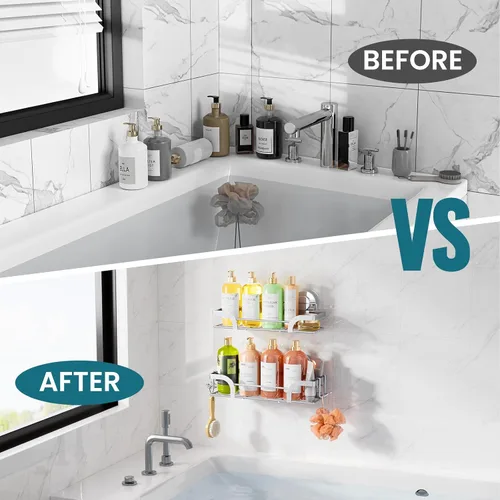 Vista 5 de TAILI Paquete de 2 ventosas para ducha, cesta de baño resistente, estantes de baño para el interior, soporte de ducha de acero inoxidable