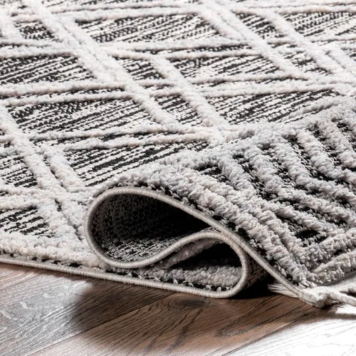 Vista 7 de nuLOOM Alfombra de Área Ansley Marroquí con Borlas de 2 x 6 pies, Gris, diseño bohemio con textura alta-baja, pelo alto de felpa, resistente a