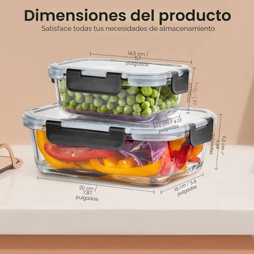 Vista 7 de Liuruiyu Paquete de 10 recipientes de vidrio para almacenamiento de alimentos con tapas, recipientes de preparación de comidas, cajas Bento