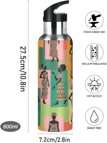 Vista 9 de Stainless Steel Water Bottle 32 Oz, Leakproof Water Bottles for Gym Outdoor Travel School, Retro Women Colorful