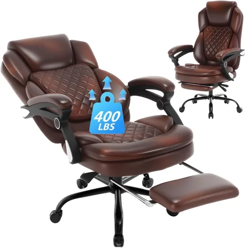 Vista 9 de Sillas de escritorio reclinables de oficina de 400 libras con reposapiés, sillas de oficina reclinables con respaldo alto y ruedas grandes, silla
