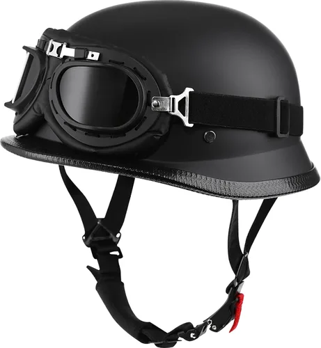 Vista 9 de Yesmotor Casco de motocicleta alemana de media carcasa con gafas de ciclismo - Aprobado por DOT