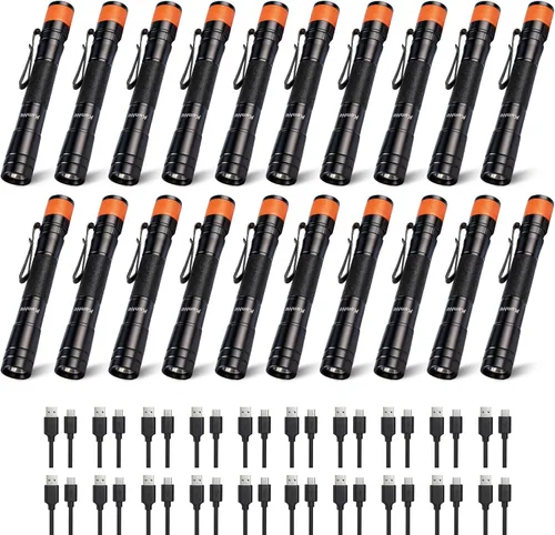 Vista 8 de KunHe Linterna LED recargable portátil de 180 lúmenes, paquete de 10 unidades, luz de bolsillo impermeable, modo único, fácil de usar con clip