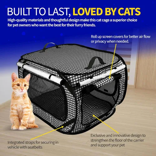 Vista 3 de Pet Fit For Life Transportador de gatos extra grande para viajes, plegable y portátil, plegable, con caja de arena, juguete de plumas y cuenco