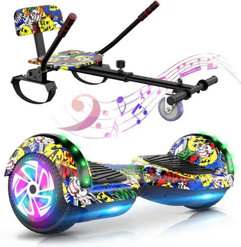 Vista 10 de LIEAGLE Self-Balancing Scooter with Seat Attachment Adjustable Frame All-Terrain Go Kart with LED Lights, Bluetooth Speaker, 7.75 MPH Max Speed