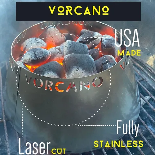 Vista 2 de Vorcano BBQ Brand - Cono de parrilla de carbón Vortex de acero inoxidable compatible con hervidor Weber, huevo verde grande, Kamado Joe