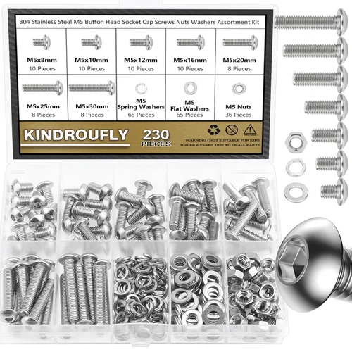 Vista 18 de Kit surtido de 542 piezas de tornillos de cabeza de botón M3 x 6/8/12/16/20/25/30mm, tornillos, tuercas y arandelas, acero inoxidable 304, rosca