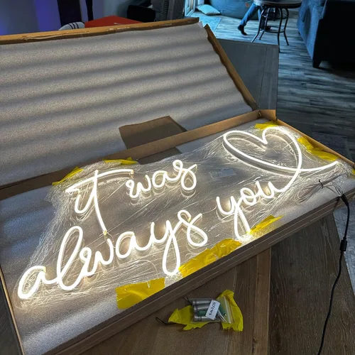 Vista 5 de Letrero de neón personalizado con texto en inglés «It Was Always You», letrero de neón personalizado con corazón para boda, fiesta de compromiso