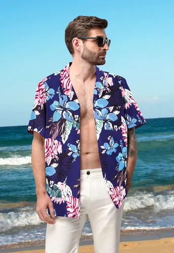 Vista 4 de MRIGNT Men's Hawaiian Shirt Short Sleeves Printed Button Down Summer Beach Shirts