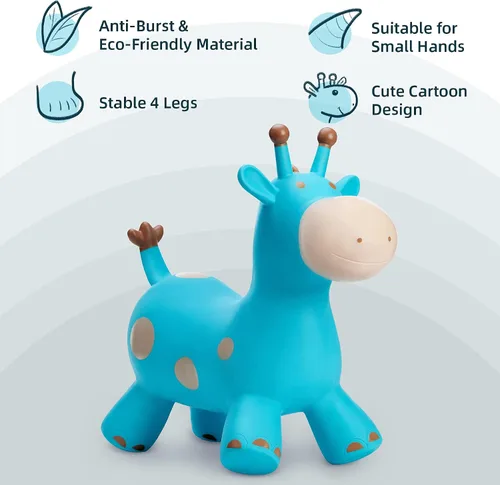 Vista 3 de Caballo Saltarín de Jirafa para Niños Pequeños, Animales Saltadores Caballo Saltarín, Juguetes Inflables Saltadores para Montar Regalos para Niños