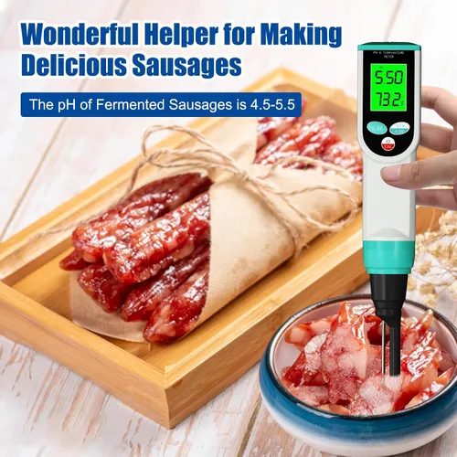 Vista 5 de Medidor de pH de alimentos, probador digital de pH impermeable con sonda de pH/temperatura de alta precisión, ideal para masa madre, queso, muestras