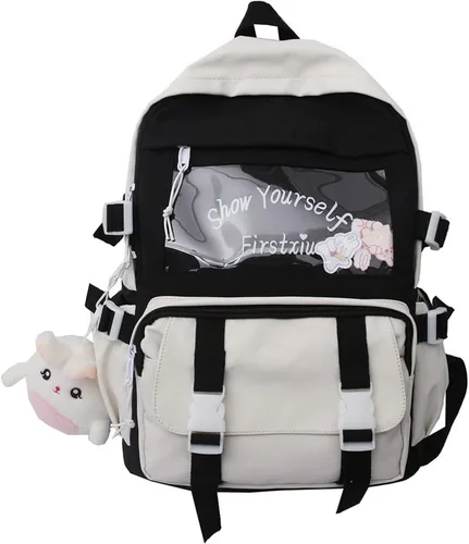 Vista 5 de NCDUANSAN Mochila Kawaii con pin Kawaii y accesorios mochila linda mochila estética linda mochila Kawaii para la escuela (negro)
