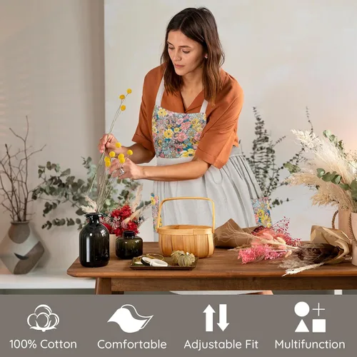 Vista 2 de Pinafore - Delantal de chef para mujer, estilo vintage, con volantes, con bolsillos y lazos largos, con espalda cruzada, bonito delantal de cocina