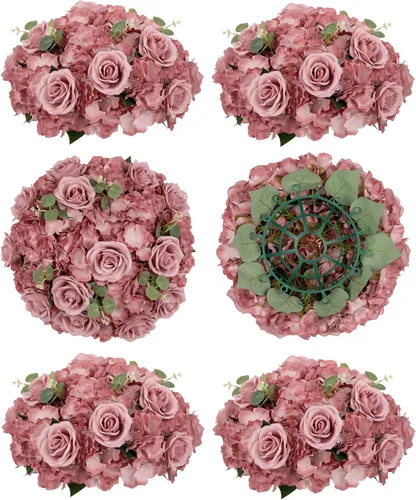 Vista 6 de BLOSMON Bolas de Flores Artificiales Centros de Mesa de Boda 2 Piezas 11.8" Lila Flores Falsas Rosa Hortensia Arreglo de Bolas Centro de Mesa