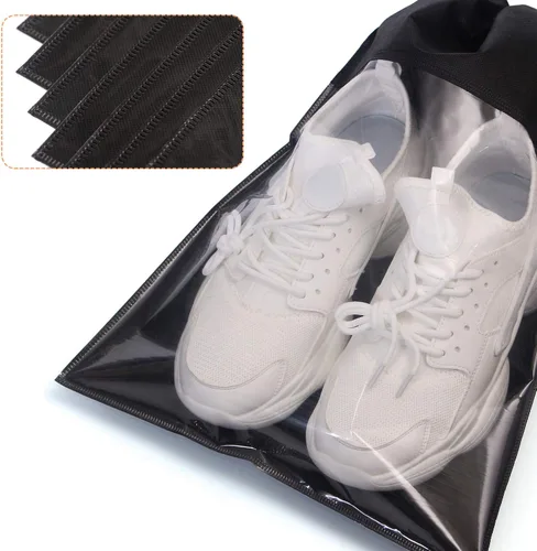 Vista 5 de Paquete de 12 bolsas de zapatos portátiles para viajes, bolsa grande para zapatos, organizador de almacenamiento, ventana transparente con cordón