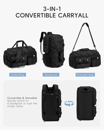 Vista 5 de Bolsa táctica de gimnasio con compartimento para zapatos, mochila de viaje 3 en 1, mochila para artículos personales, mochila de fin de semana