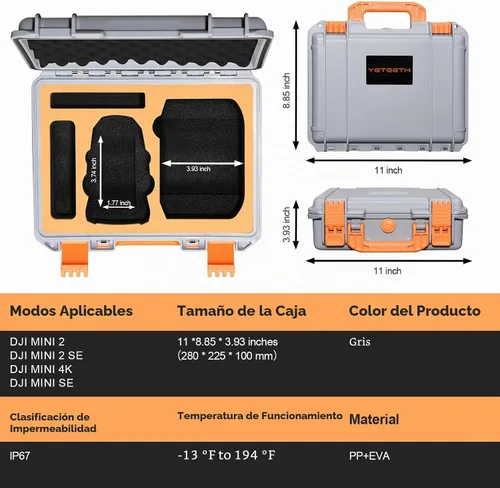 Vista 3 de Funda para dron DJI Mini 2 SE: Estuches de viaje impermeables y rígidos con espuma personalizada para DJI Mini 4k/2 Fly Combo, caja grande de Gris