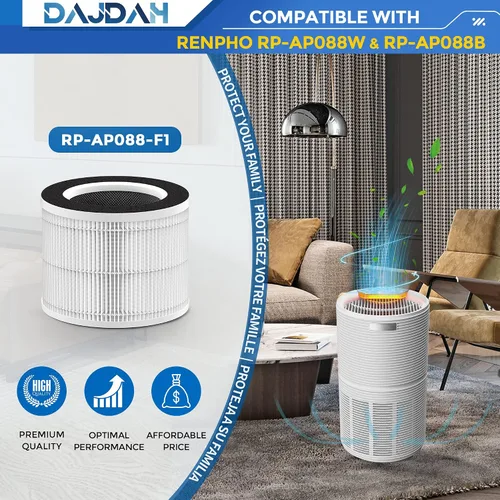 Vista 2 de [Blanco mejorado] RP-AP088 RP-AP088B Filtro de repuesto compatible con RENPHO RP-AP088-F1 RP-AP088-F2 H13 Filtro de repuesto verdadero