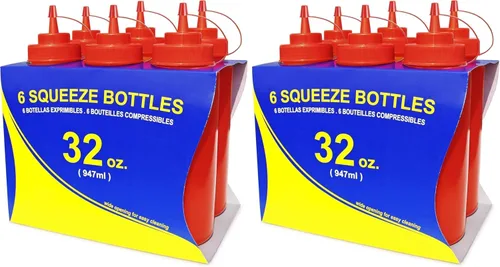 Vista 14 de New Star Foodservice Botella transparente para apretar de 16 onzas, boca ancha, paquete de 6