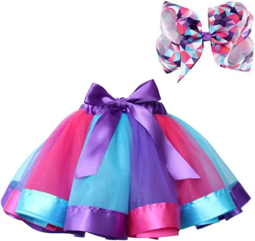 Vista 11 de BGFKS Falda tutú de tul de ballet en capas para niñas pequeñas con lazos coloridos para el cabello Azul