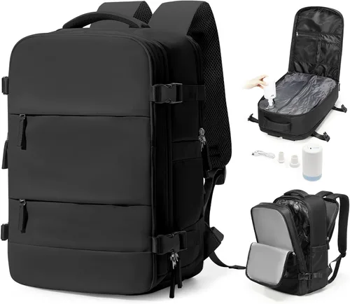 Vista 12 de Mochila de viaje grande al vacío con bomba,Mochilas para laptop para mujeres y hombres,Mochila de transporte,Bolsa de viaje para artículos Beige