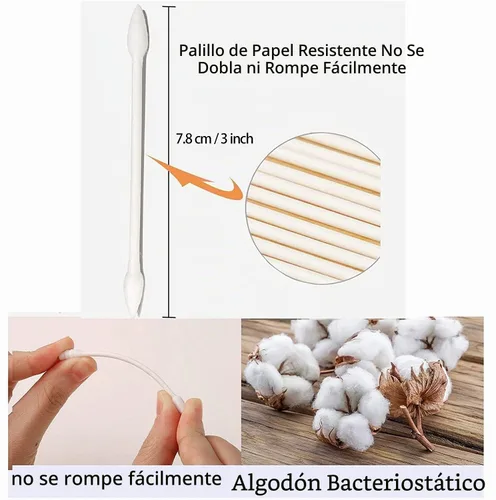 Vista 4 de Puntas de doble precisión, 800 hisopos de algodón con barra de papel, puntas de forma de doble punta para maquillaje, 4 paquetes, 200 piezas, 1