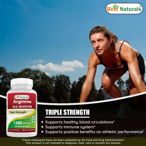 Vista 4 de Best Naturals L-Arginina NO Booster Triple Strength 1300 mg porción 120 cápsulas vegetales (120 unidades (paquete de 2))