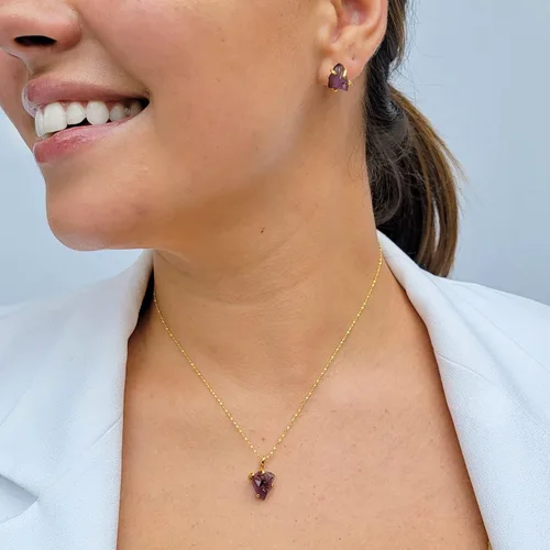 Vista 106 de Juego de joyas de piedras preciosas crudas reales con plata de ley 925 chapada en oro real, collar y aretes de piedra natal, regalo para ella por