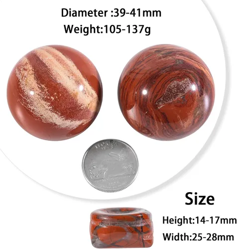 Vista 4 de TUMBEELLUWA Escultura de bola de cristal de jaspe rojo redondo natural de 1.57 pulgadas con soporte de piedra, figura decorativa de esfera de piedra