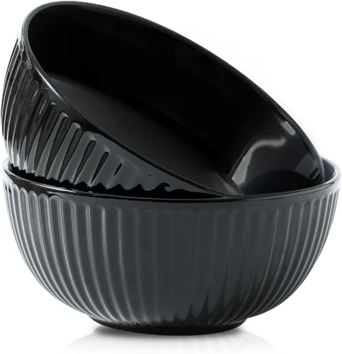 Vista 17 de HASENSE Juego de 3 cuencos pequeños de mezcla, cuencos de porcelana acanalados negros de 1.5/1/0.5 cuartos de galón para cocina, cocción, horneado