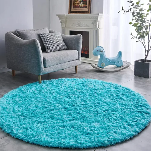 Vista 9 de FJZFING Alfombra Redonda Negra Ultra-Suave de Felpa Moderna 4x4 Alfombra de Área Circular para Dormitorio de Niños, Alfombra Circular Esponjosa Shag
