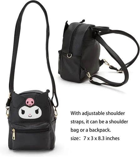 Vista 5 de ZJYJING Mini mochila de poliuretano de dibujos animados anime, mochila de hombro para niños y niñas, cosplay, Negro -, Anime