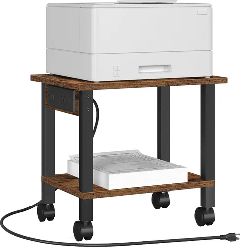 Vista 13 de TUTOTAK Soporte de impresora de 2 niveles, carrito de impresora rodante con tomas de corriente y puertos USB, mesa de impresora móvil con ruedas