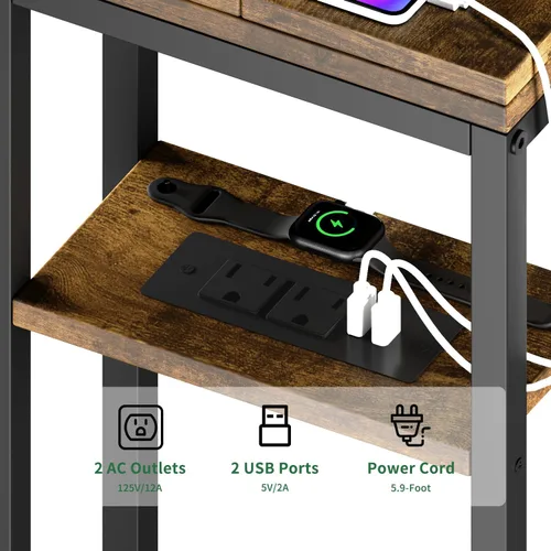Vista 8 de karlott Mesa auxiliar plegable resistente con patas de carga de una pieza, sin montaje, mesa auxiliar en forma de C con estación de carga, mesa